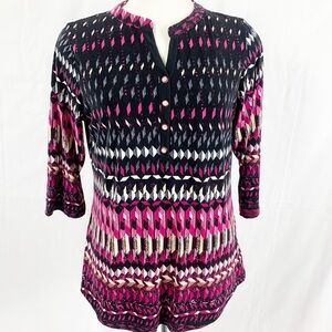 🎀 NWT Fiori Fuchsia Multi Geometric Print Tunic Top XL 🎀